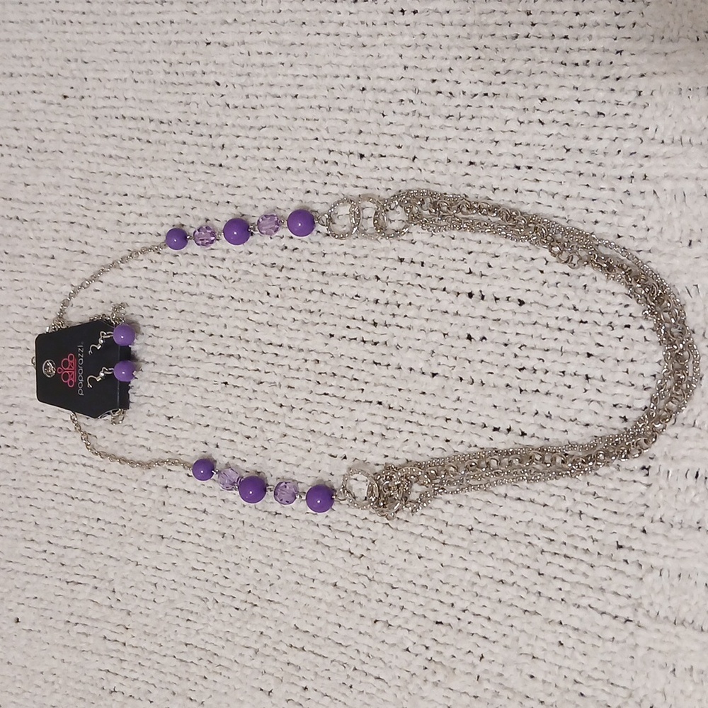 Papparazi Silver Necklace set with purple accents - Picture 1 of 4